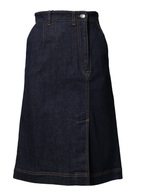 Blue denim skirt with pockets