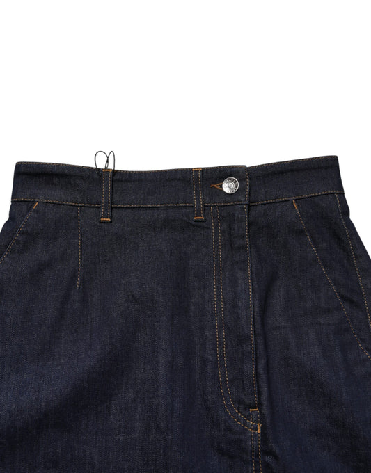 Pair of blue jeans with button closure
