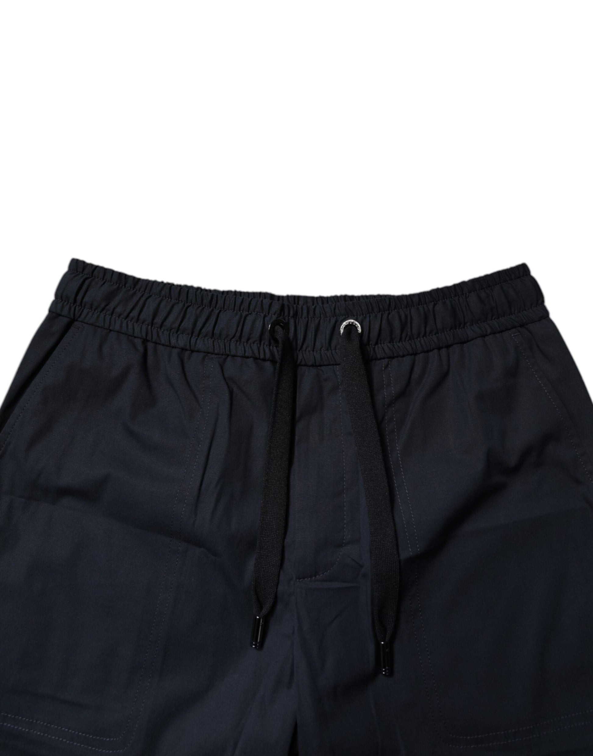 Black cotton bermuda shorts with drawstring waist and side pockets