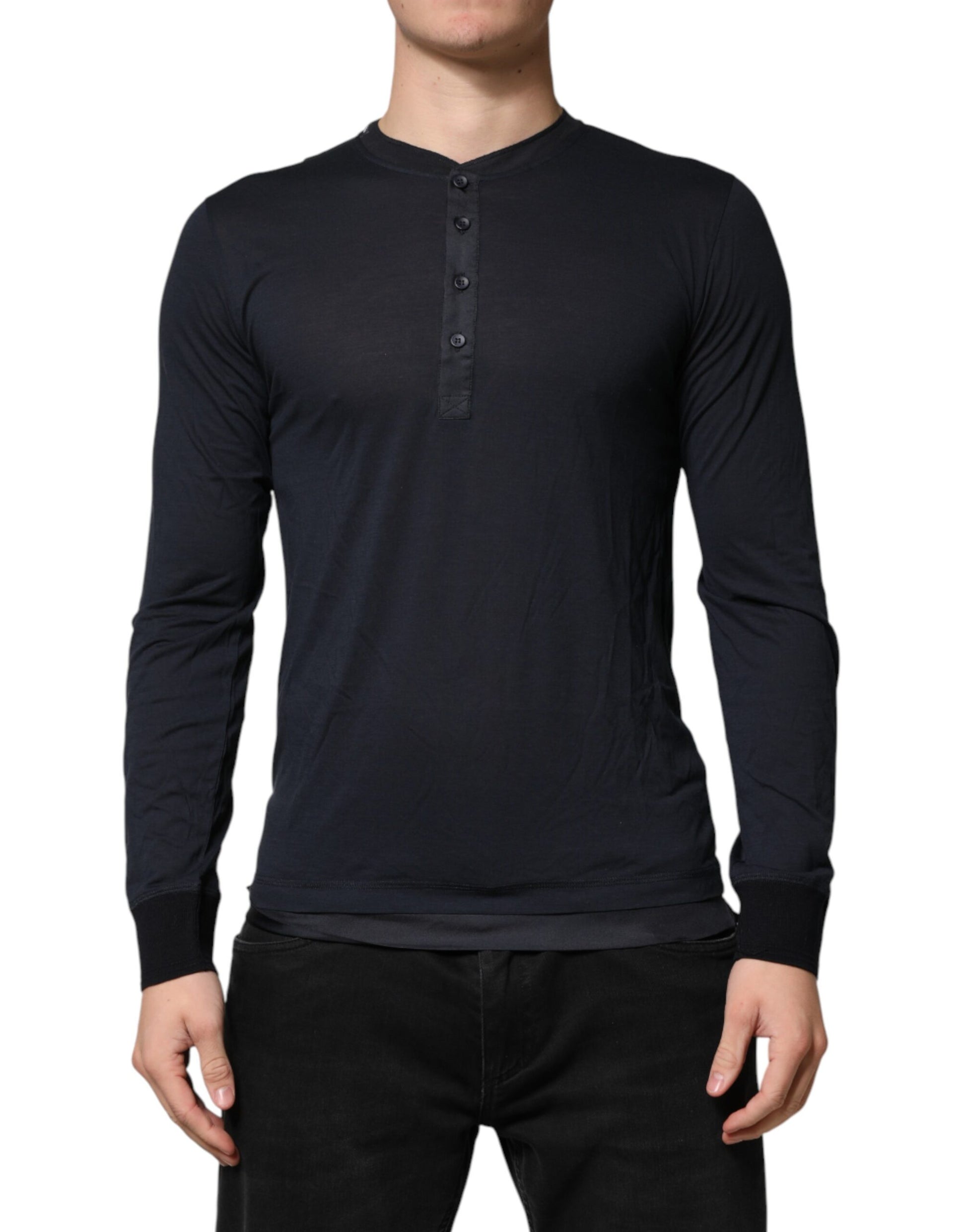 Long sleeve crew neck shirt in dark blue color