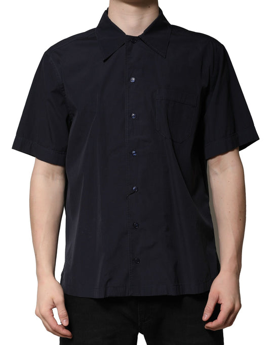 Navy blue short sleeve shirt with buttoned front