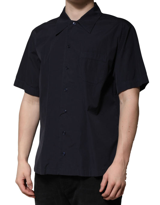 Navy blue short sleeve shirt with buttons down front