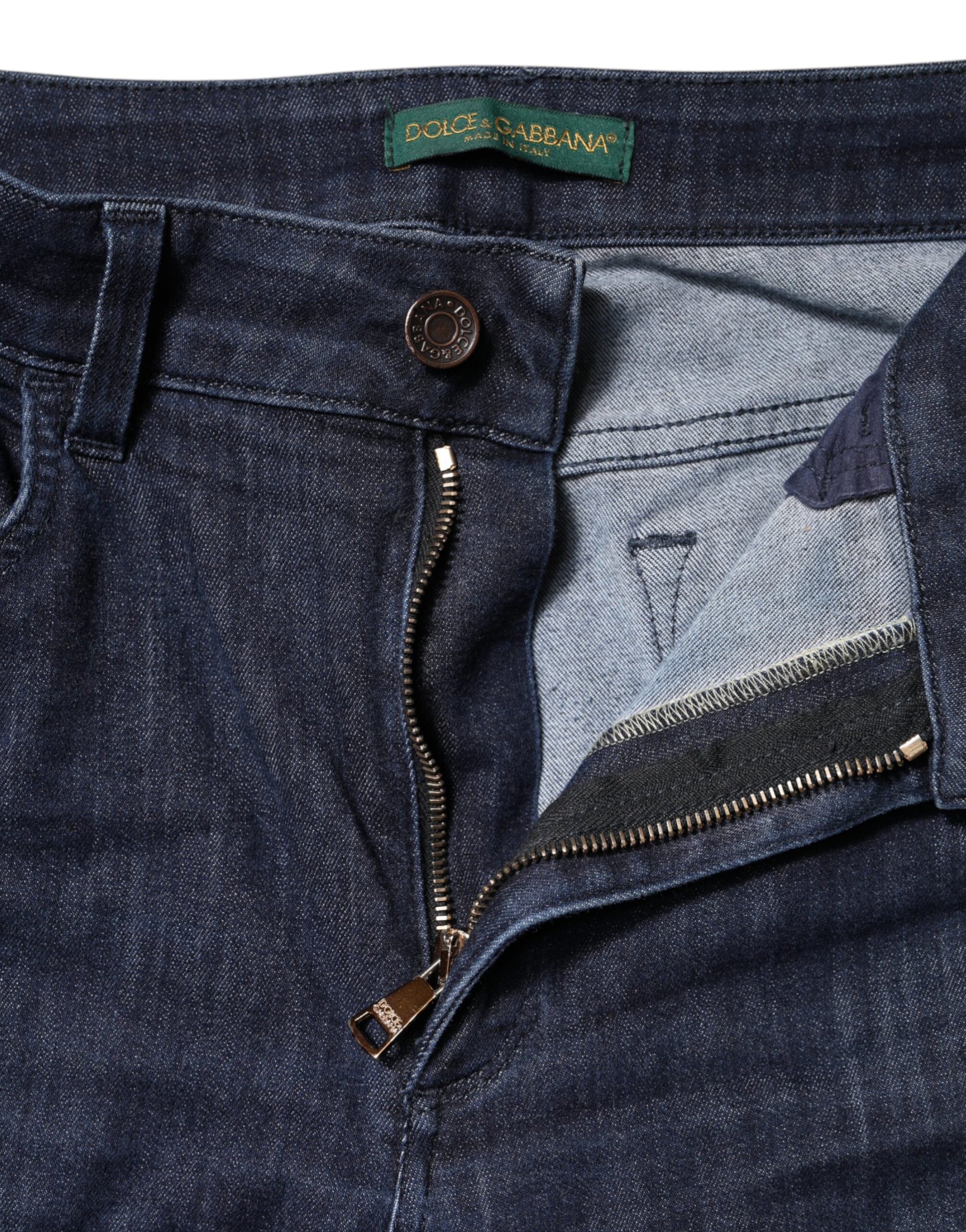 Blue denim jeans with zipper open