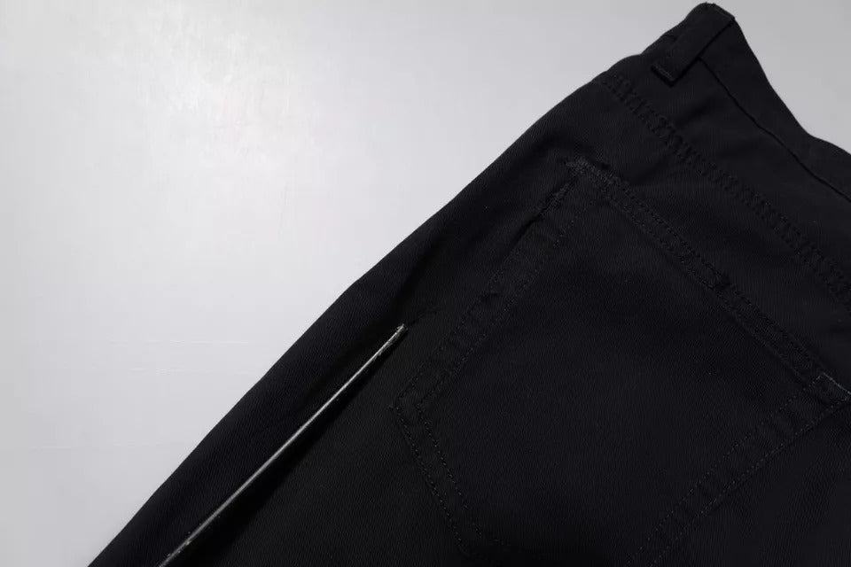Black denim jeans with zipper fly