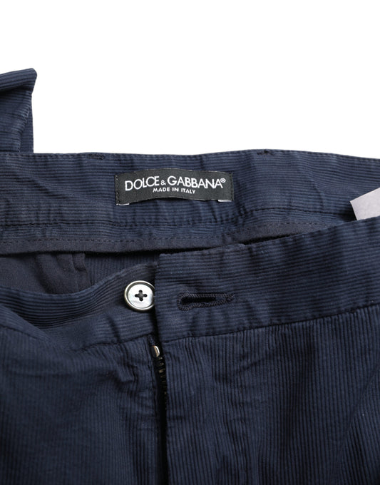 Navy blue sweatpants with white label on waistband