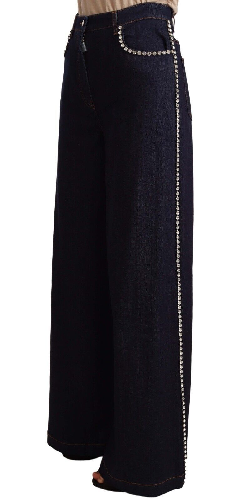 Pair of flared jeans with embellishments on side