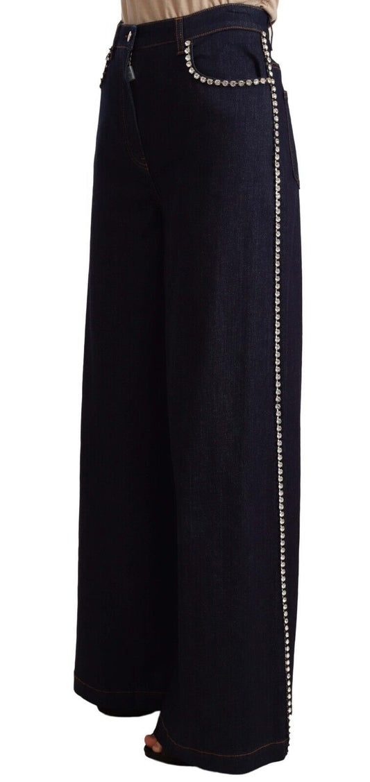 Pair of flared jeans with embellishments on side