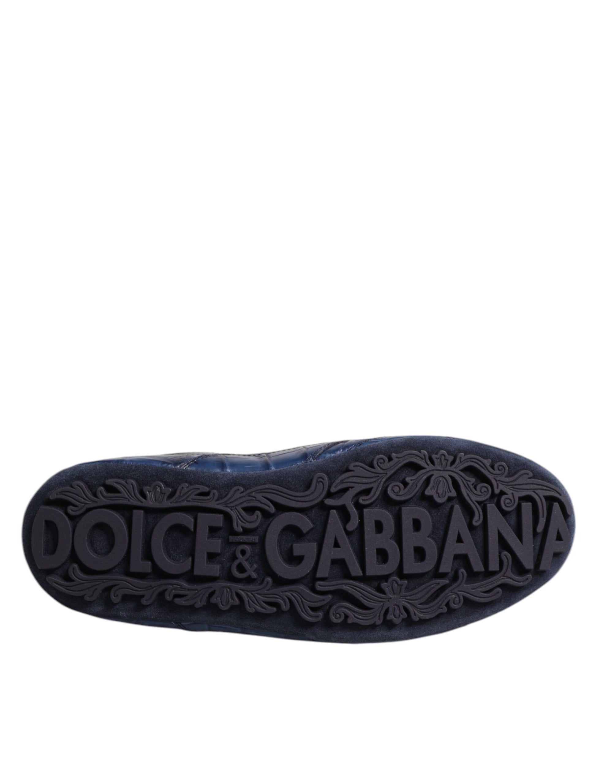 Blue shoe with gold lettering