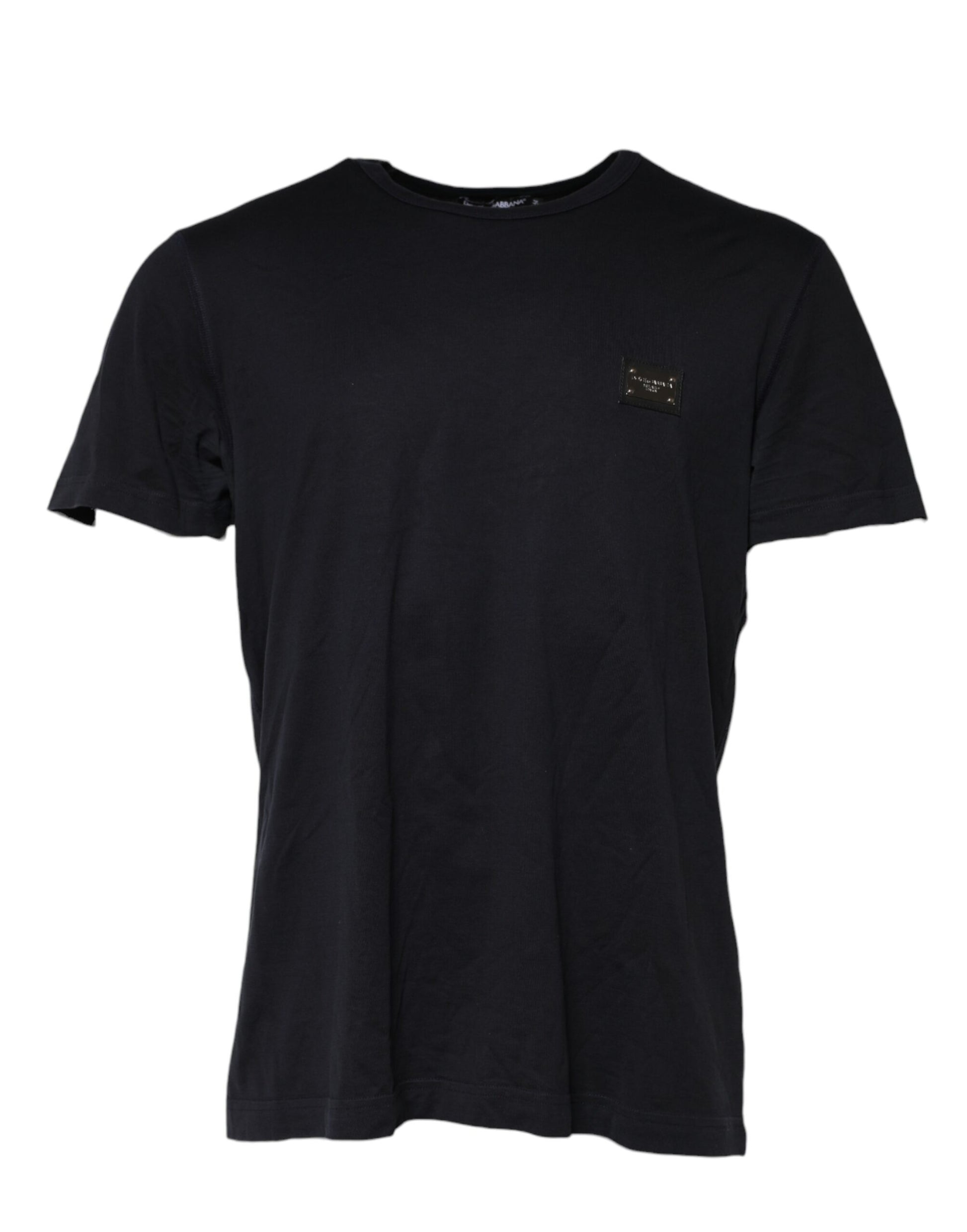 Black short sleeve t-shirt with a small logo on the left chest area