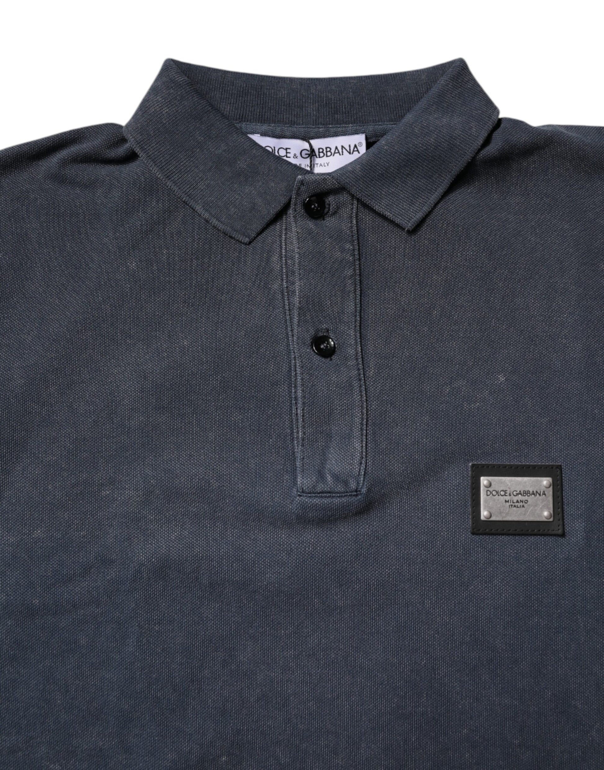 Navy polo shirt with two buttons on collar
