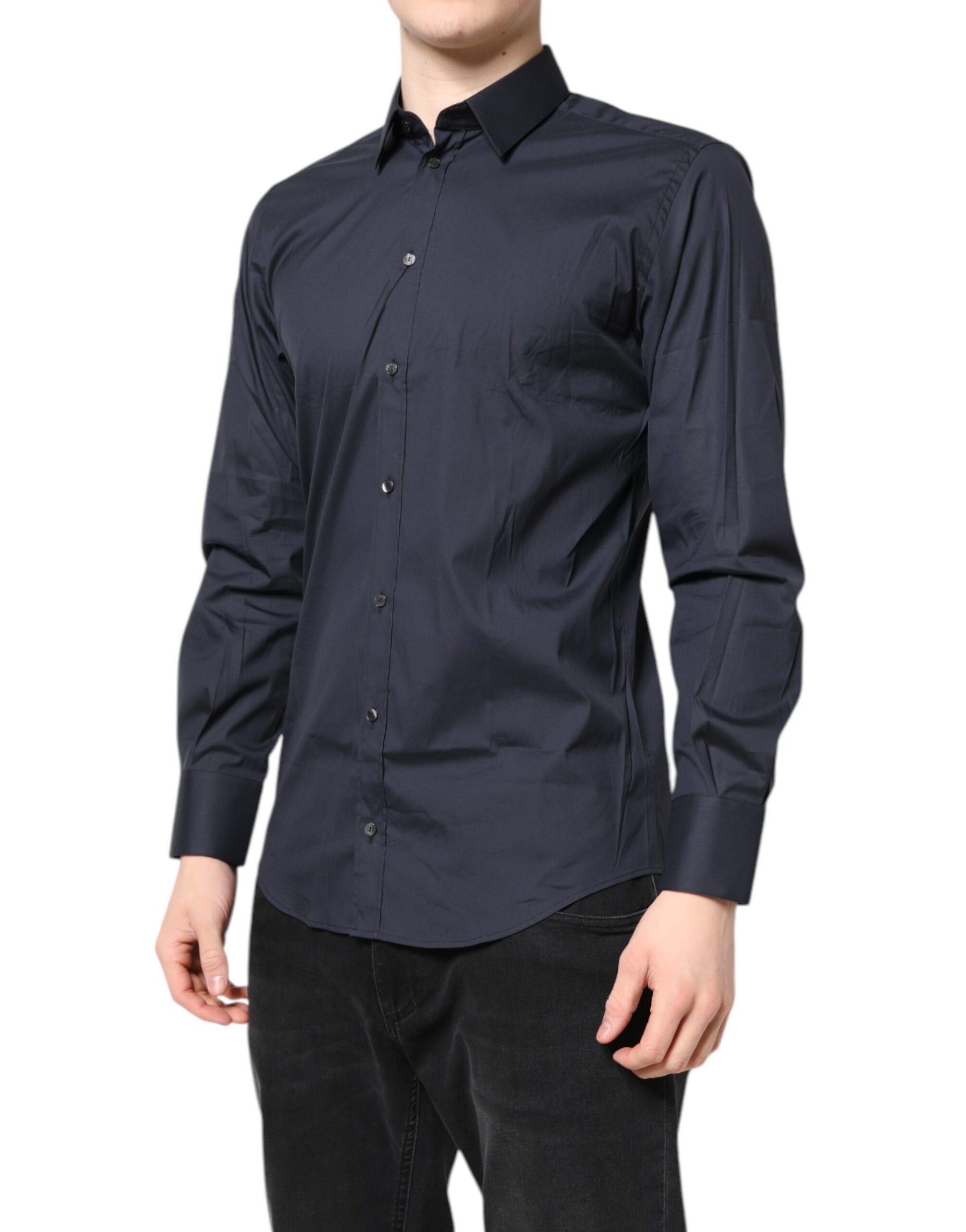 A dark blue dress shirt with a collar and buttons, part of the Martini collection by Dolce & Gabbana