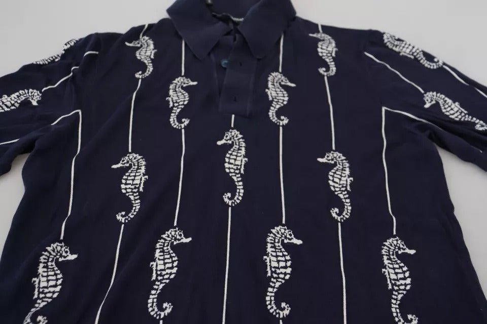Shirt with white scorpion design on blue background