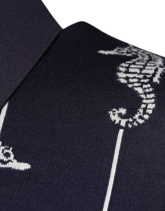 Blue fabric with white dragon design