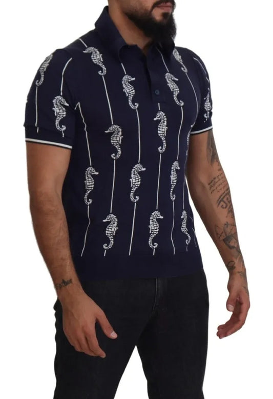 Man wearing a blue shirt with white scuba diving motif