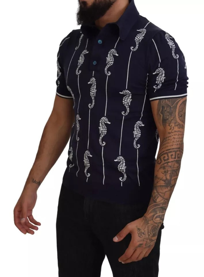 Man wearing blue shirt with white pattern