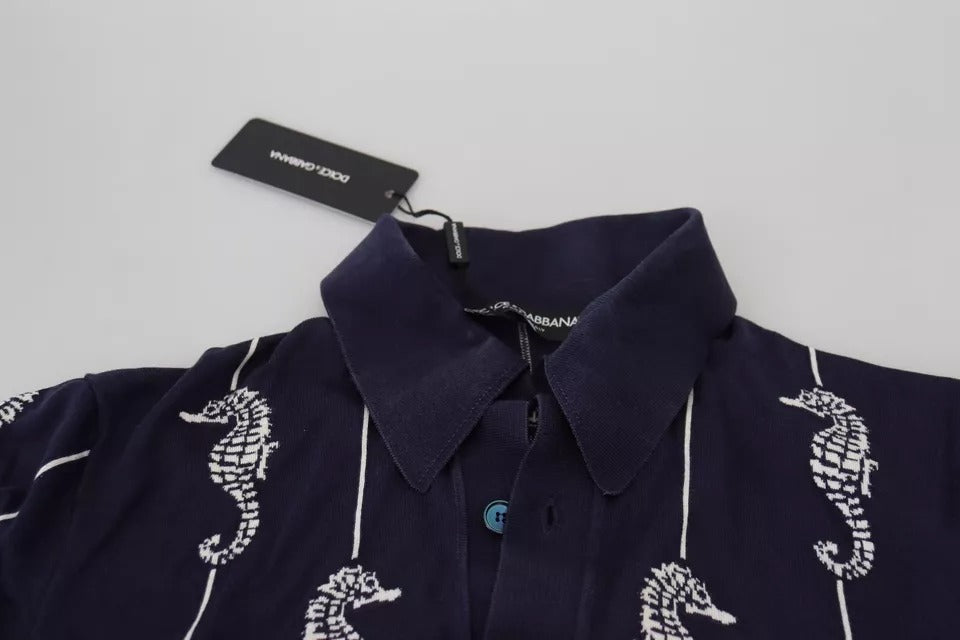 Blue shirt with white scorpion design on front