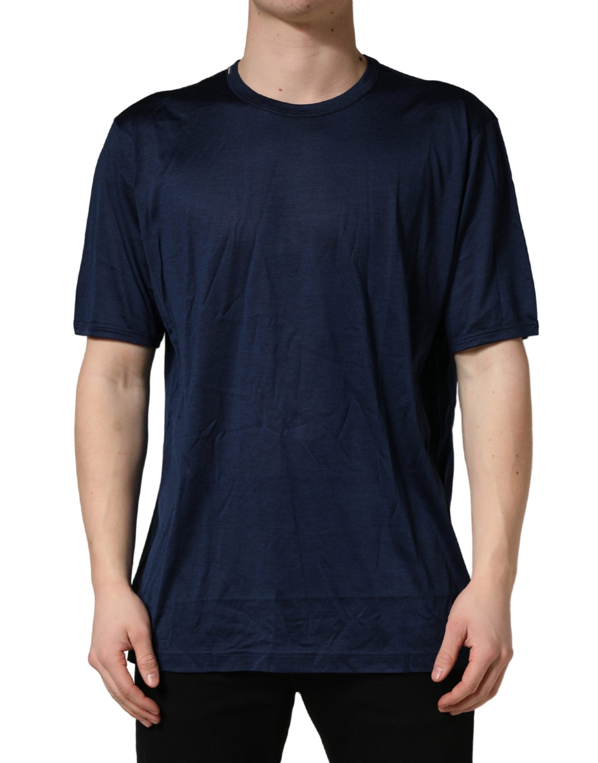 Navy blue short sleeve t-shirt on a mannequin
