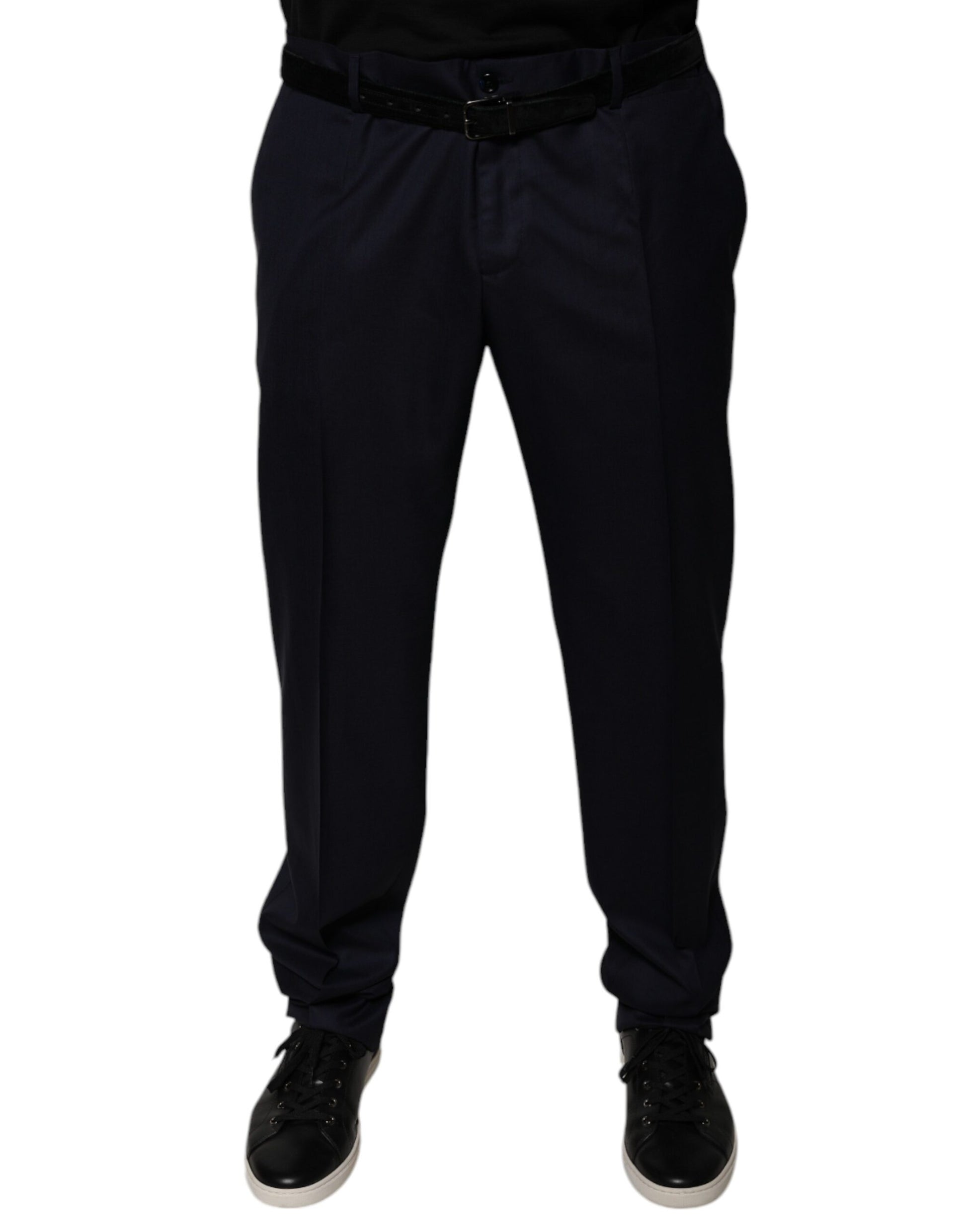 A pair of dark blue tapered formal dress pants from Dolce & Gabbana