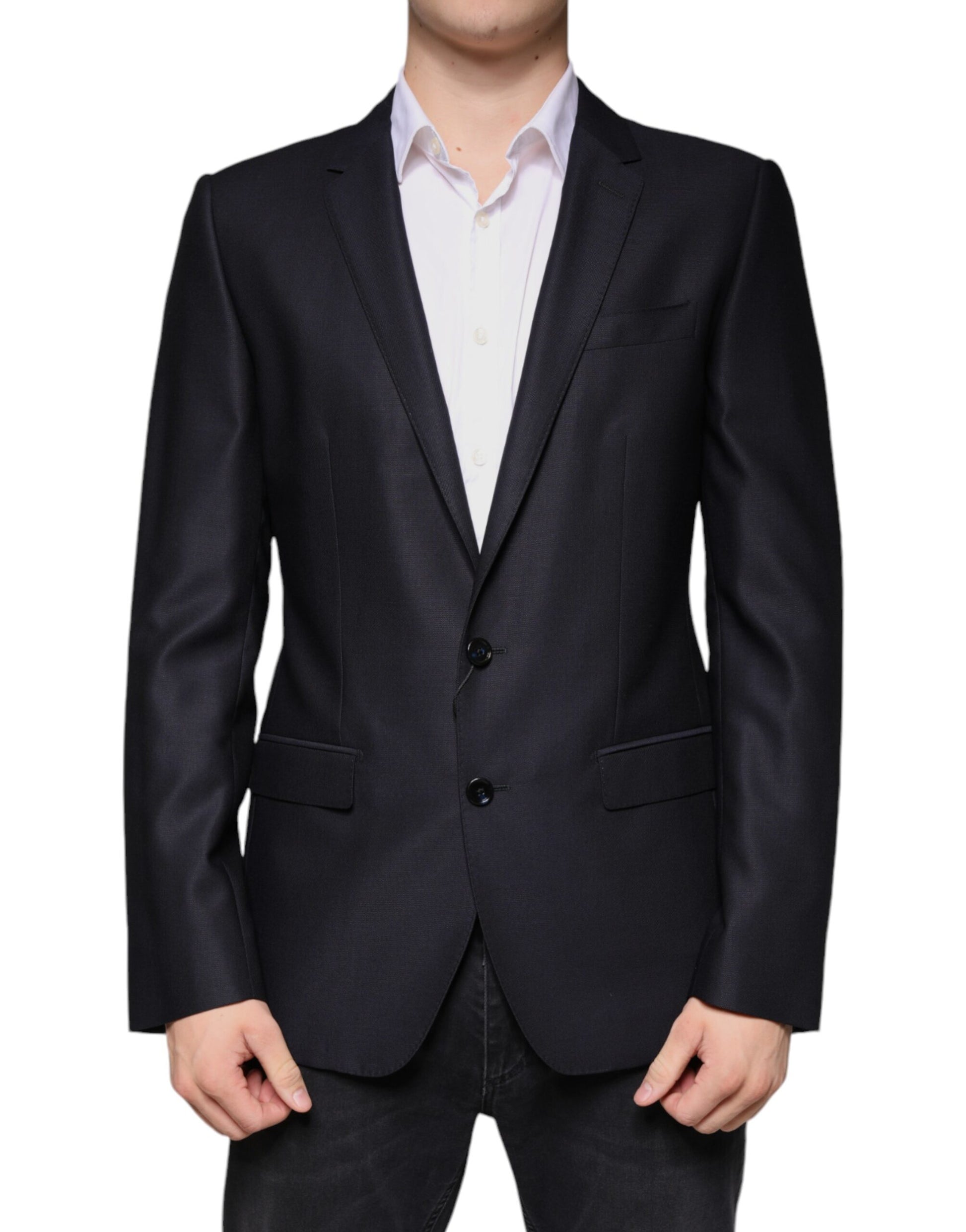 A dark blue wool single breasted dress coat blazer from Dolce & Gabbana
