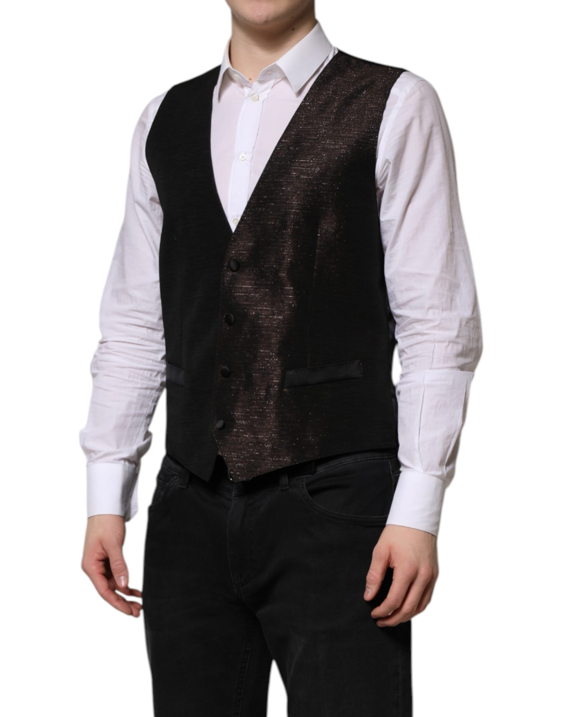 A dark brown men's vest from Dolce & Gabbana, part of a formal suit