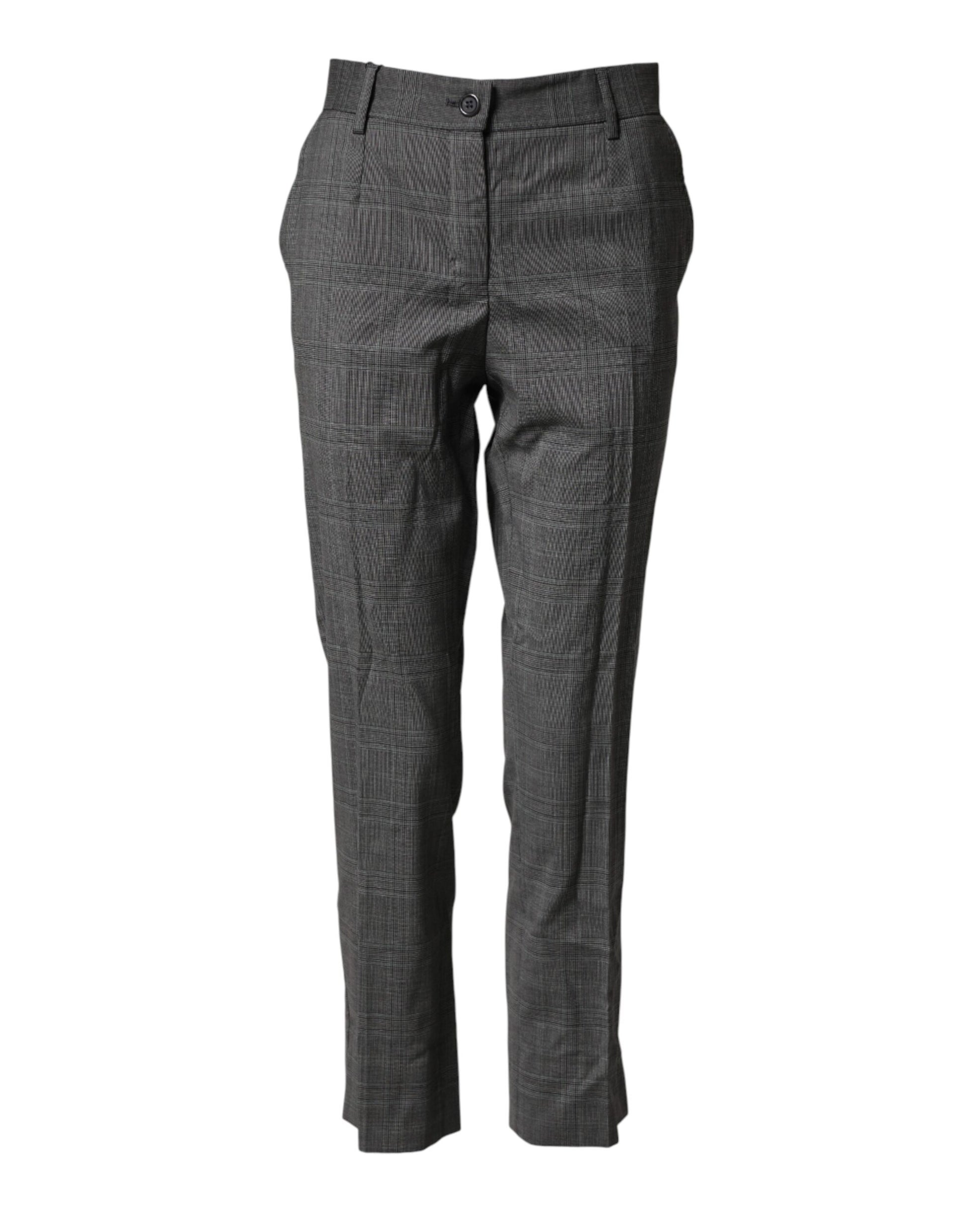 A pair of dark gray check tartan virgin wool dress pants by Dolce & Gabbana