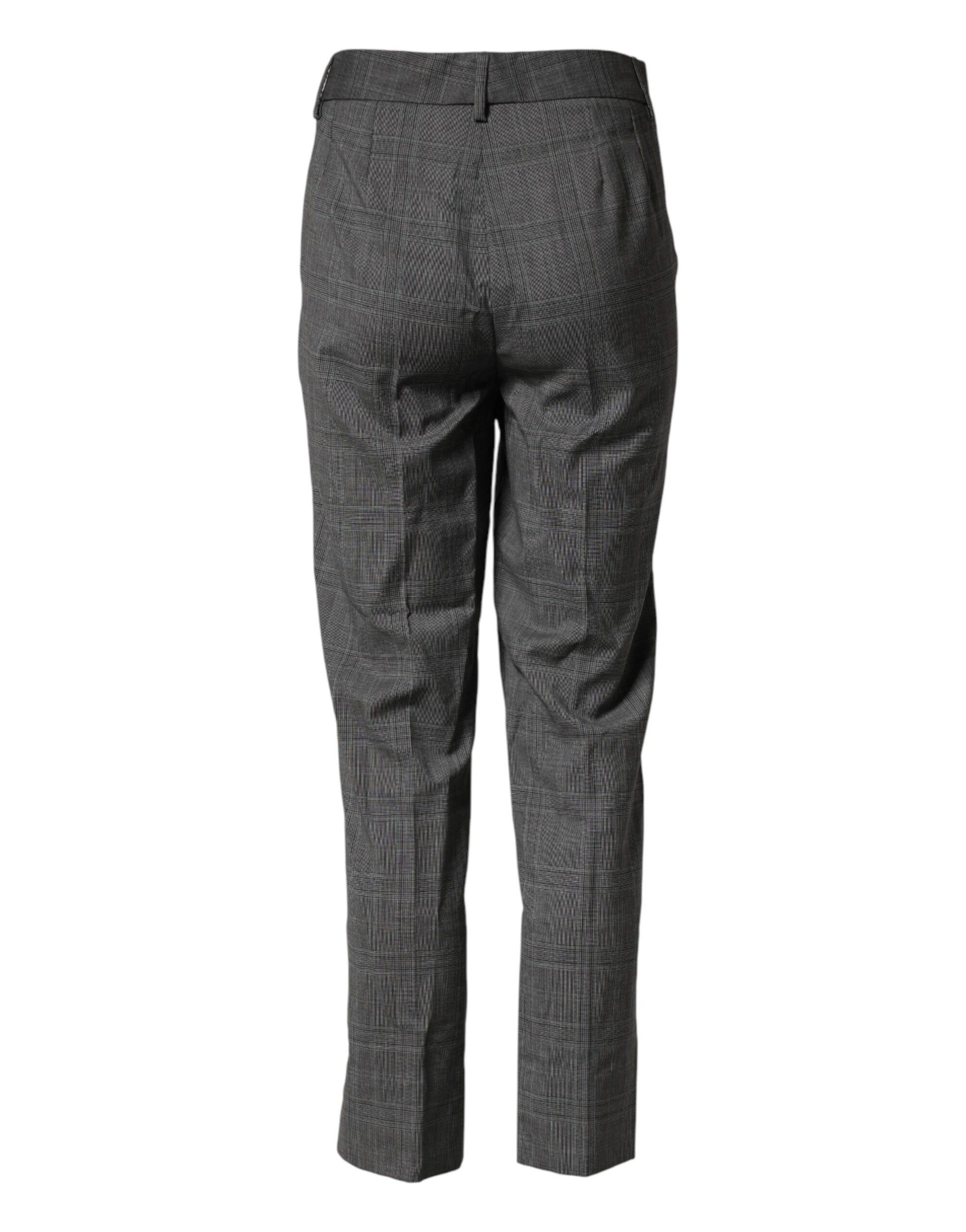 A pair of dark gray check tartan virgin wool dress pants by Dolce & Gabbana