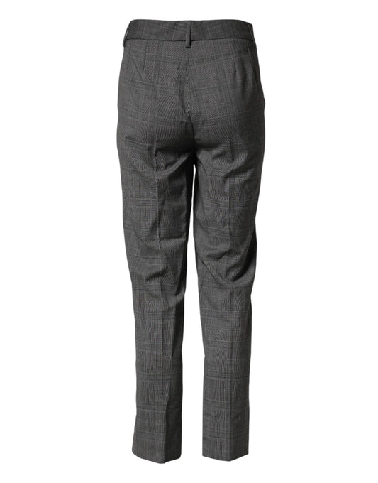 A pair of dark gray check tartan virgin wool dress pants by Dolce & Gabbana
