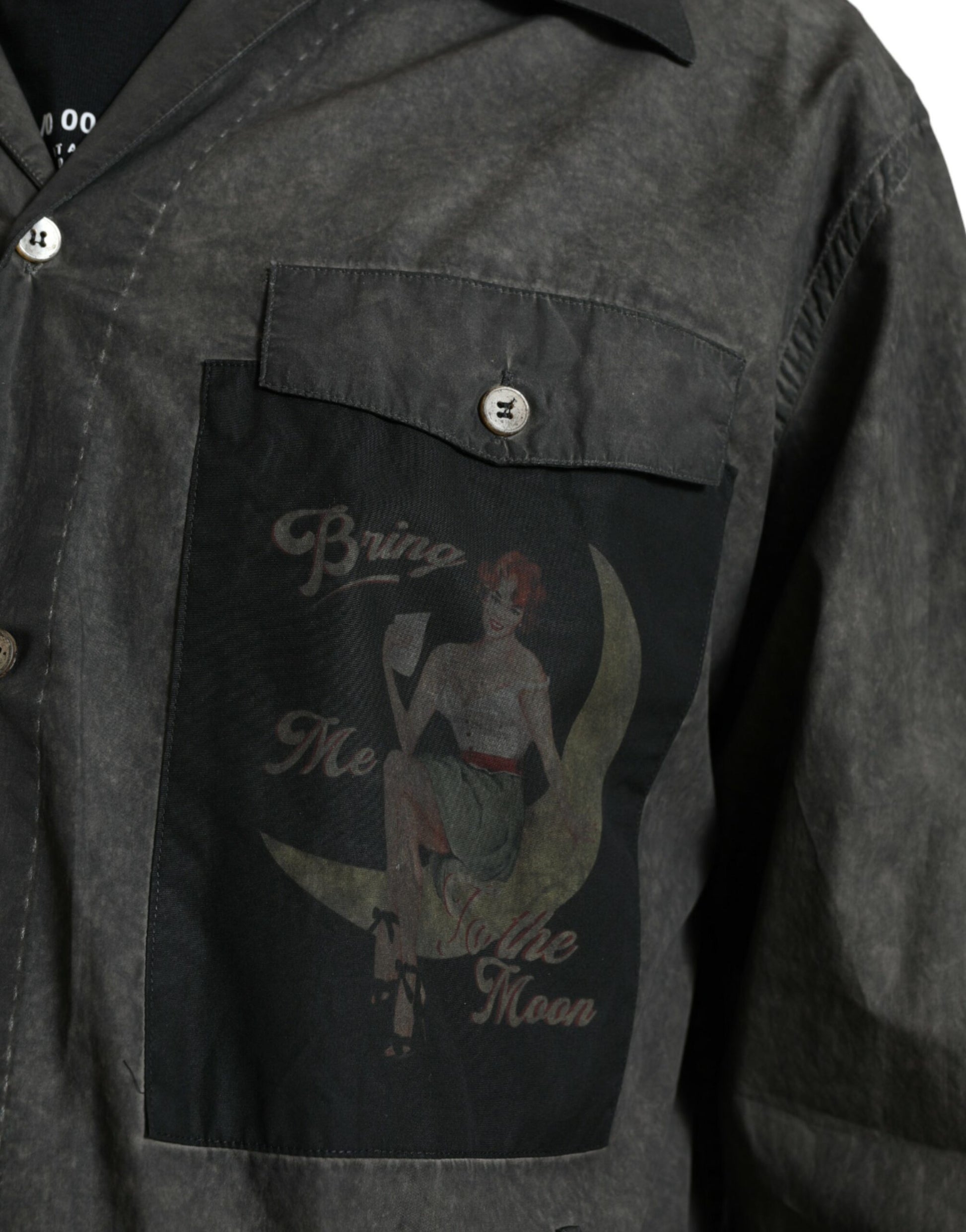 Pocket on denim jacket with embroidered logo