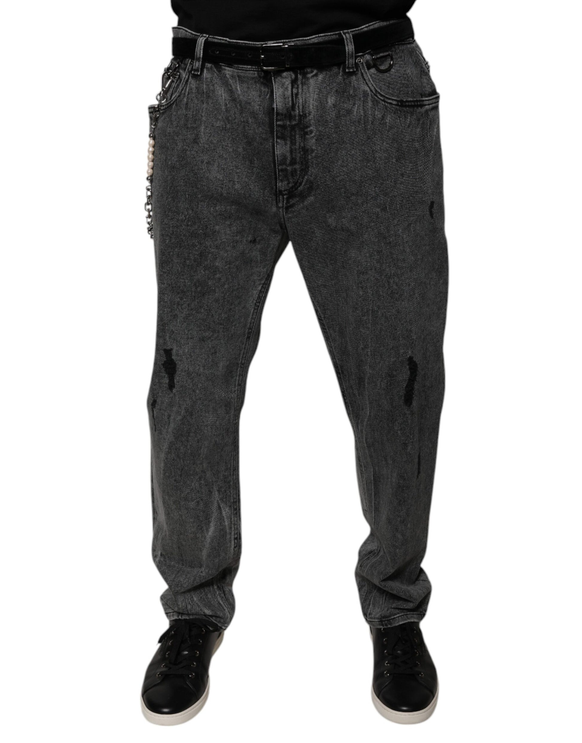 Pair of gray jeans with pockets on legs