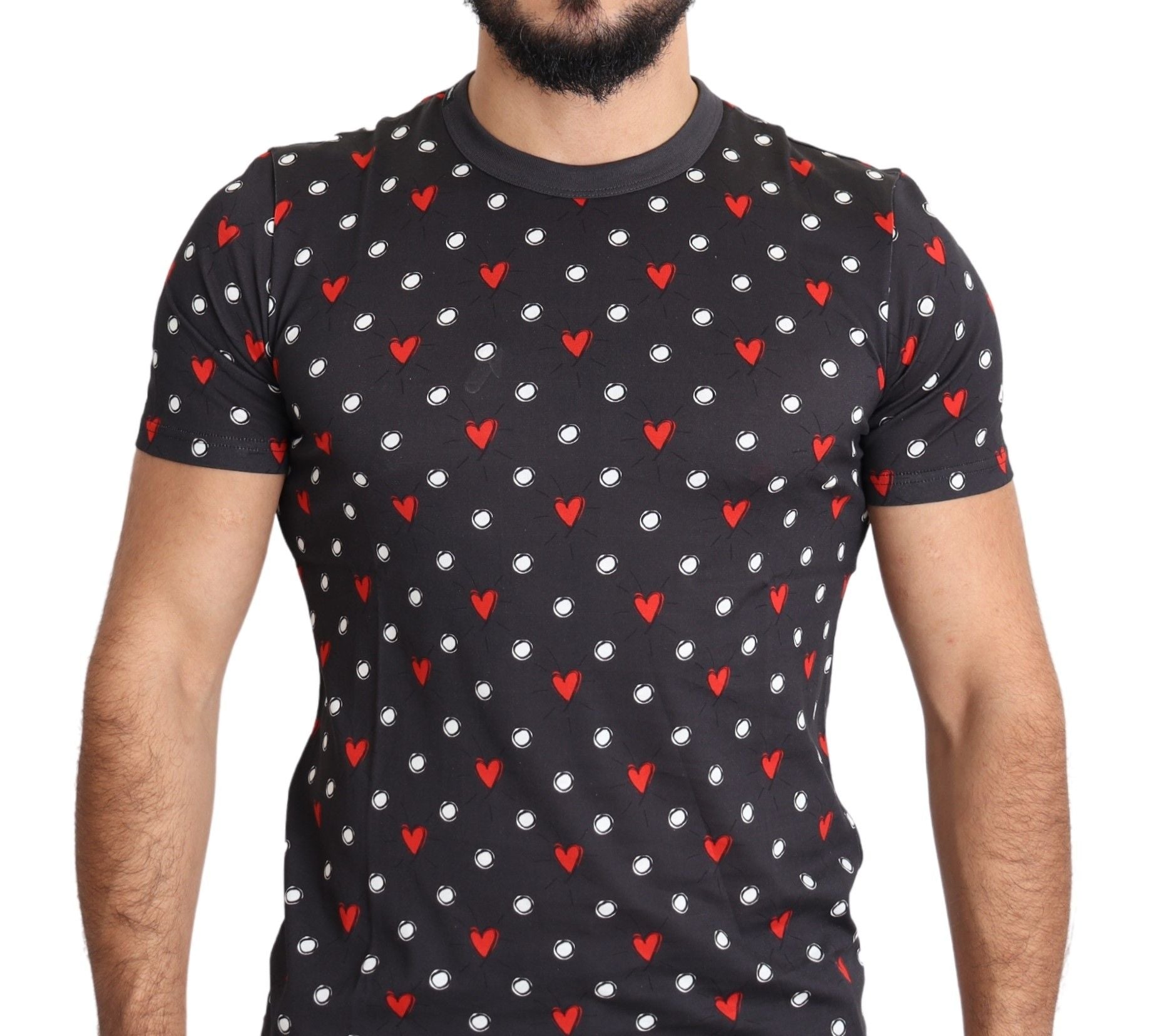 Black t-shirt with red hearts pattern