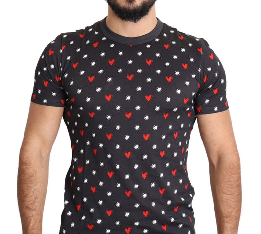 Black t-shirt with red hearts pattern