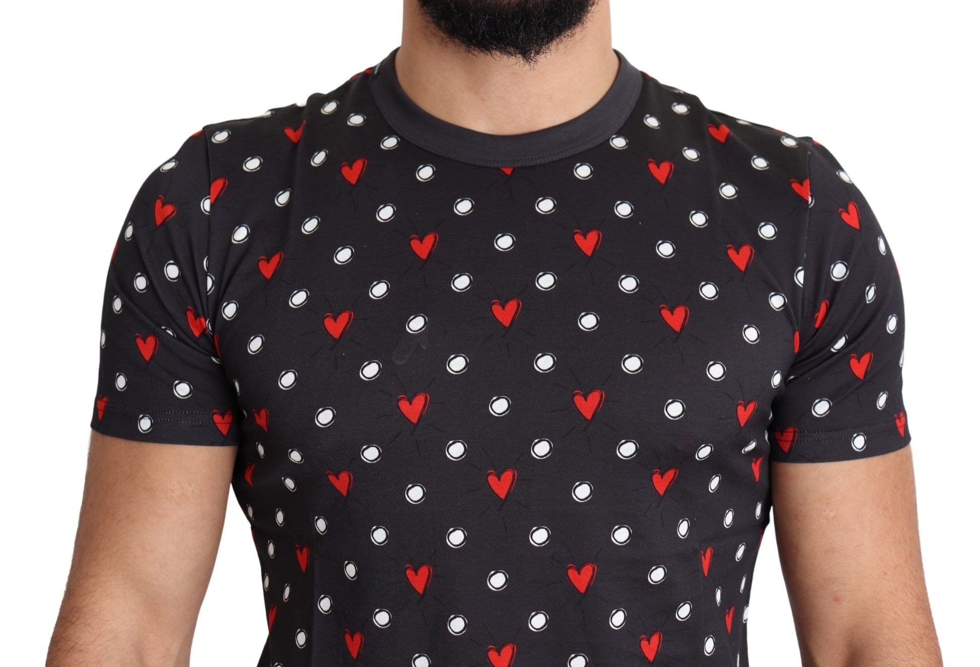 Black t-shirt with red hearts pattern