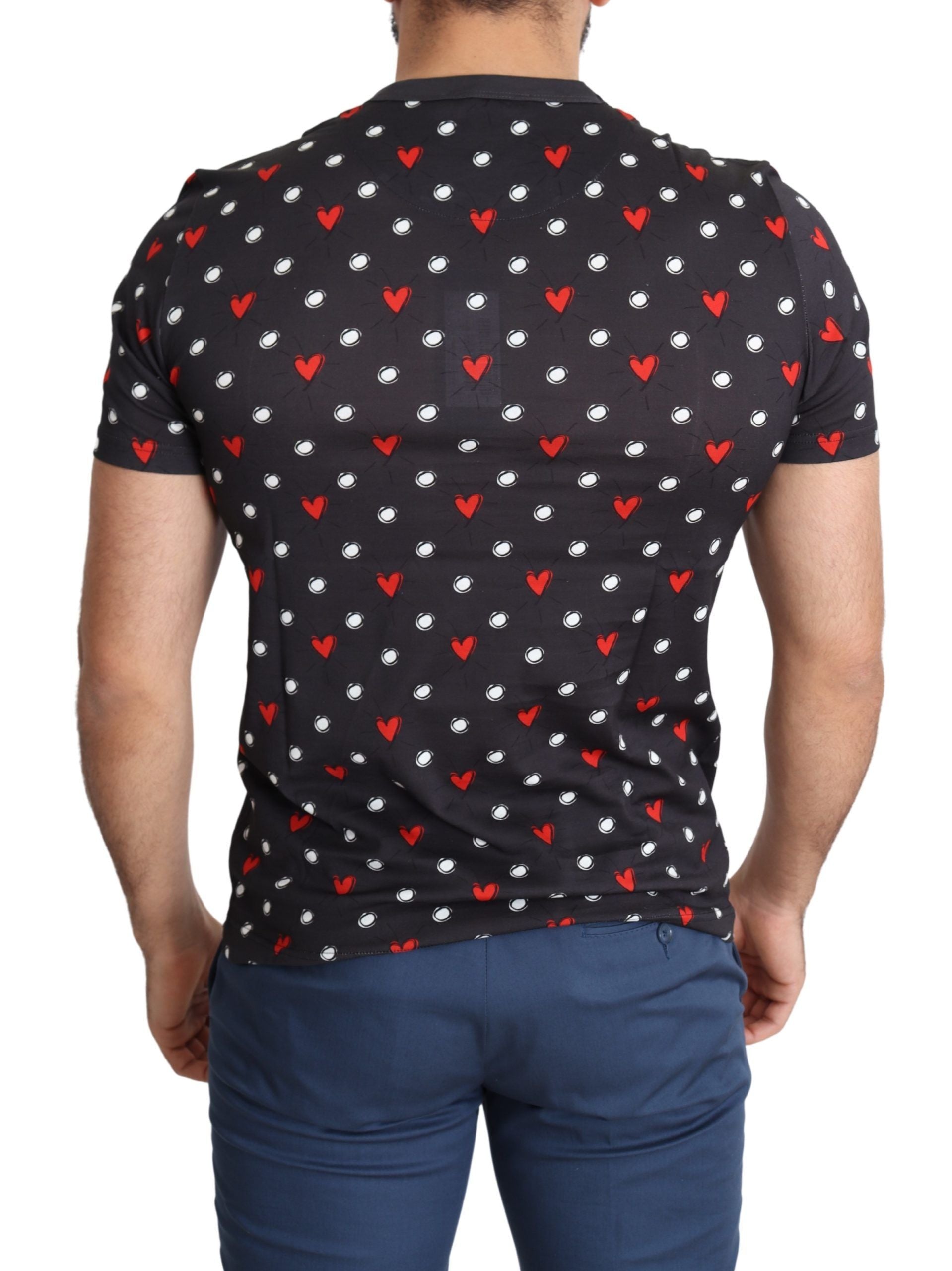 Black shirt with red hearts on back