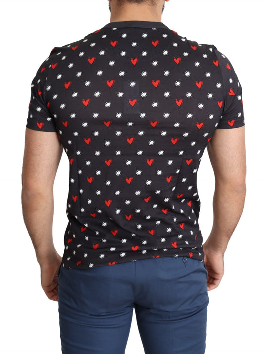Black shirt with red hearts on back