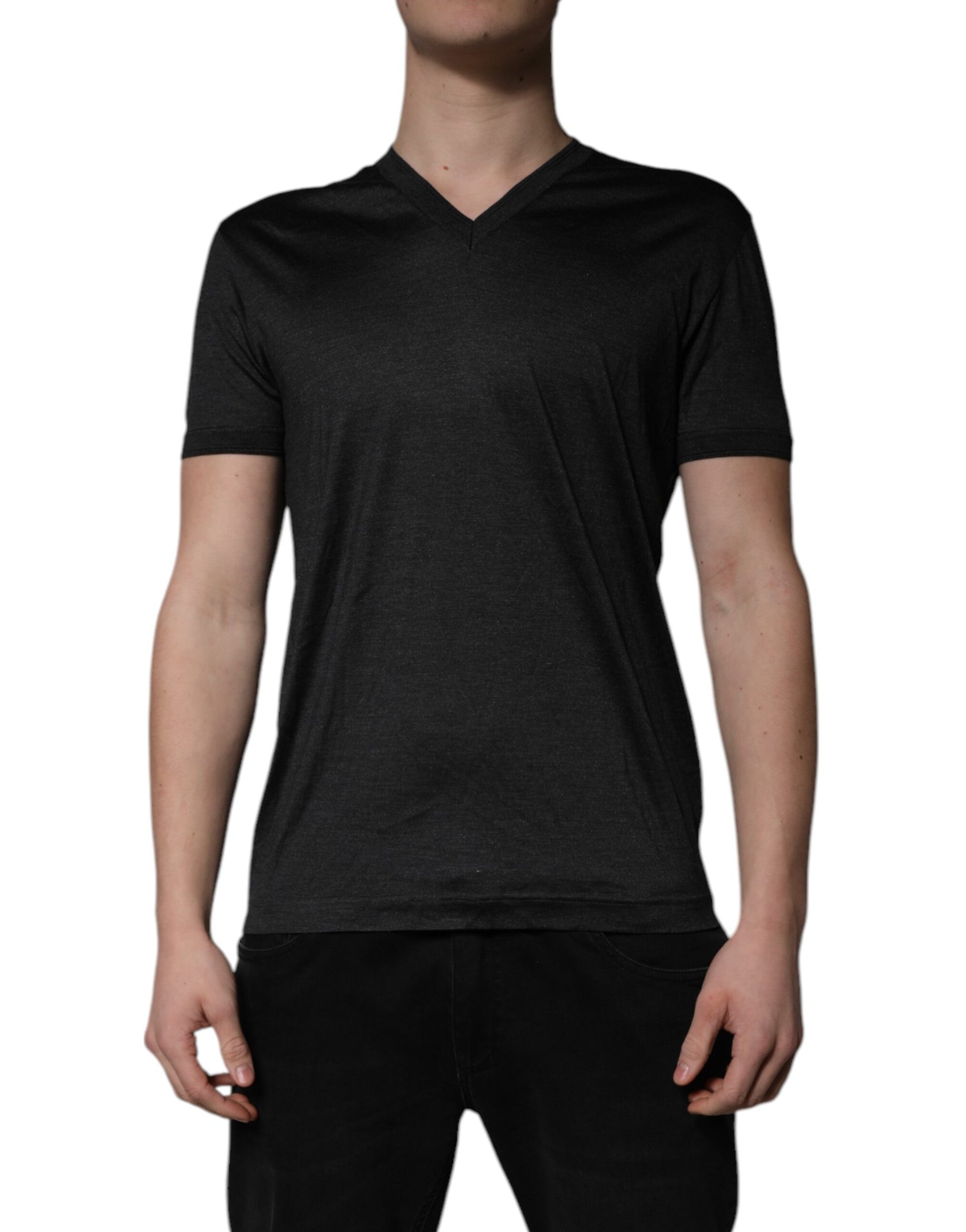 Black v-neck t-shirt on a mannequin