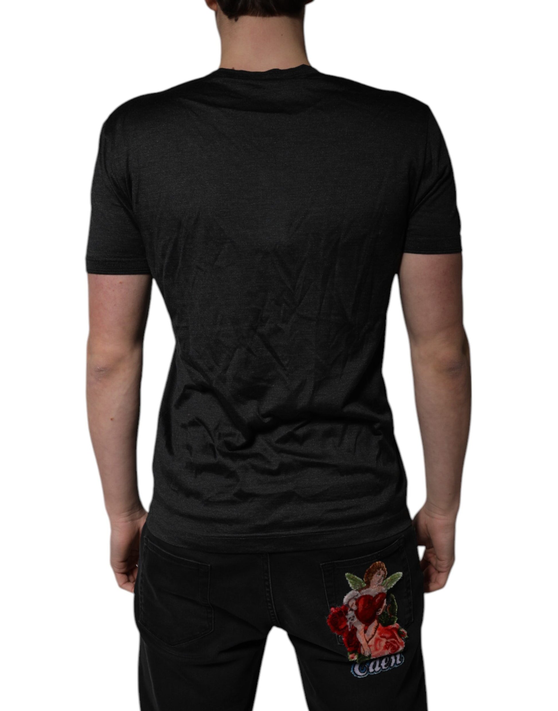 Black t-shirt with graphic design on back