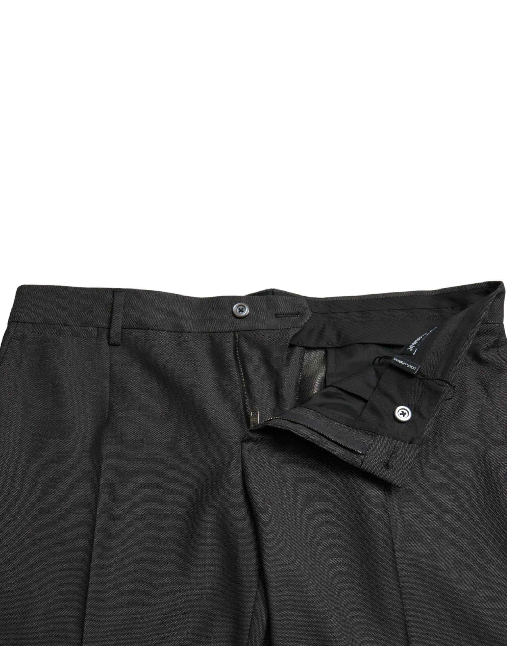 Pair of black pants with visible buttons and zipper