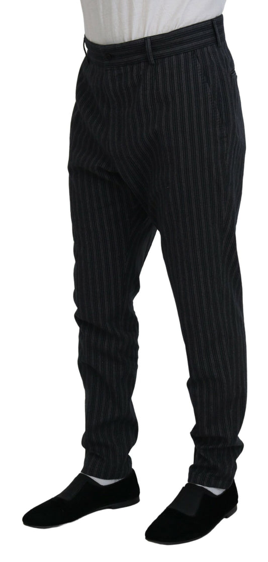 A pair of dark gray chino dress pants with vertical stripe pattern, designed by Dolce & Gabbana
