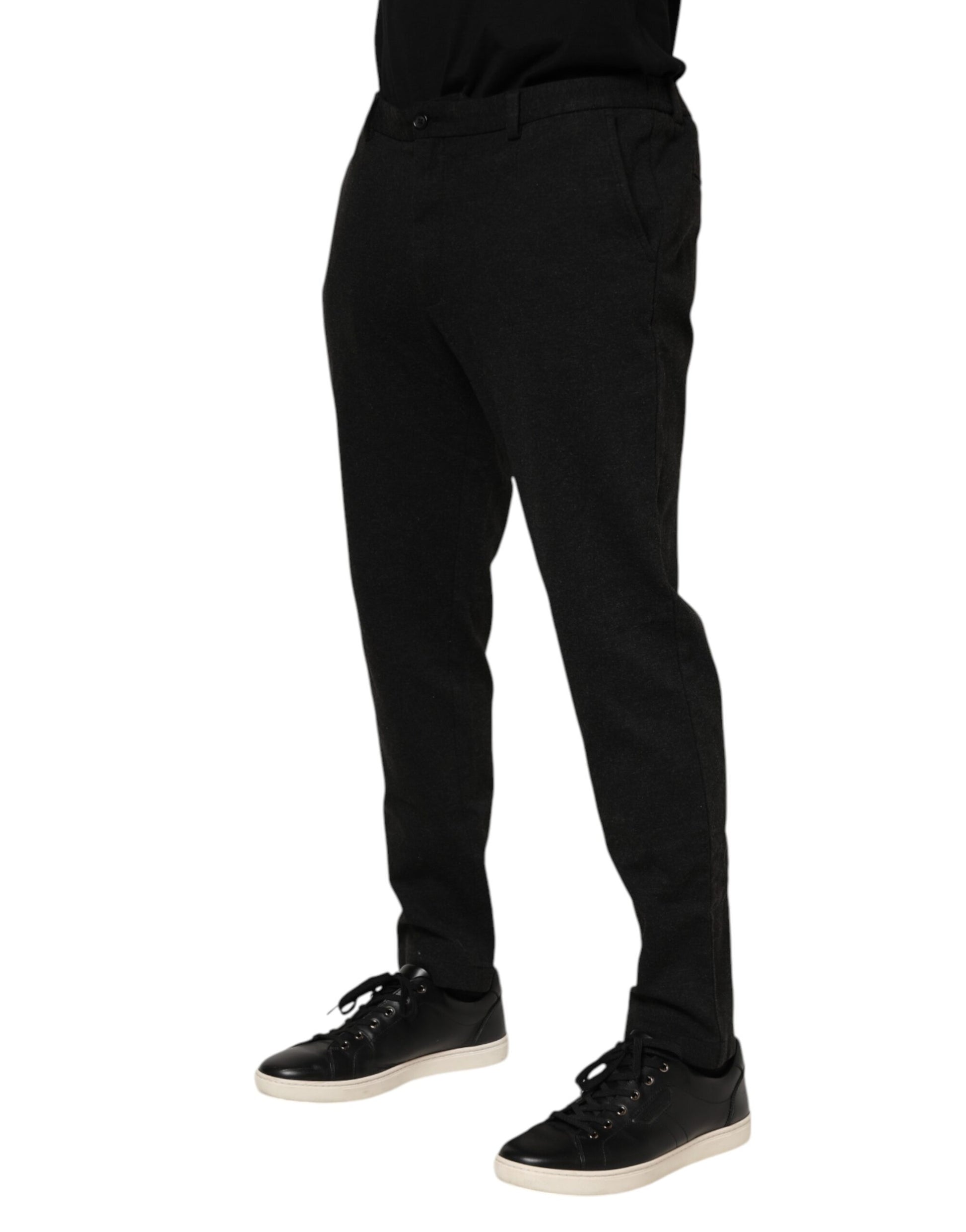 A pair of dark gray men's trousers with a viscose material