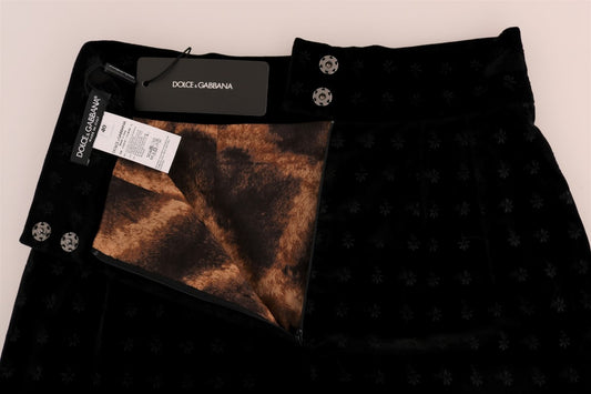 Pair of black velvet shorts with brown patterned lining