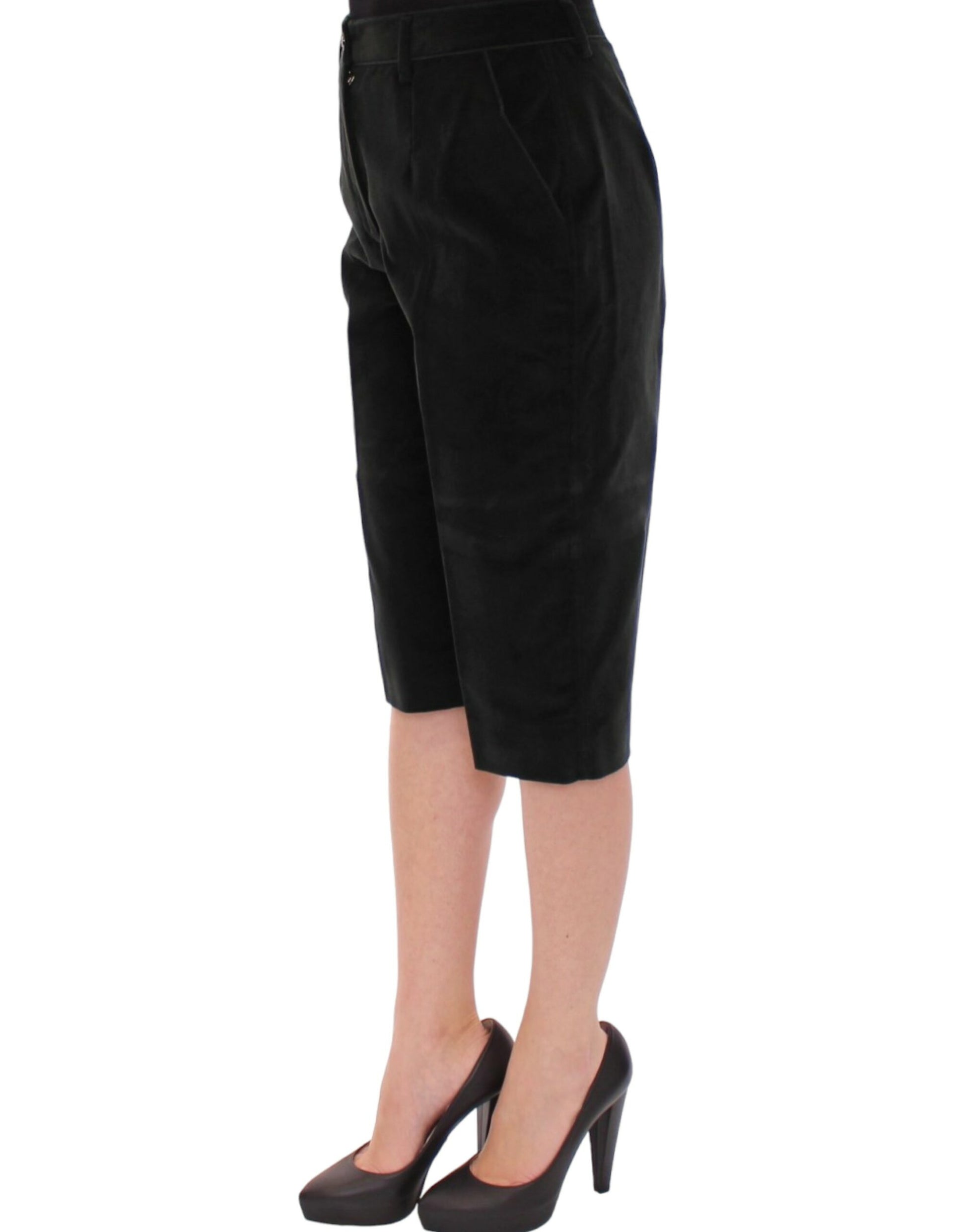 Pair of black shorts with a zigzag pattern on the side