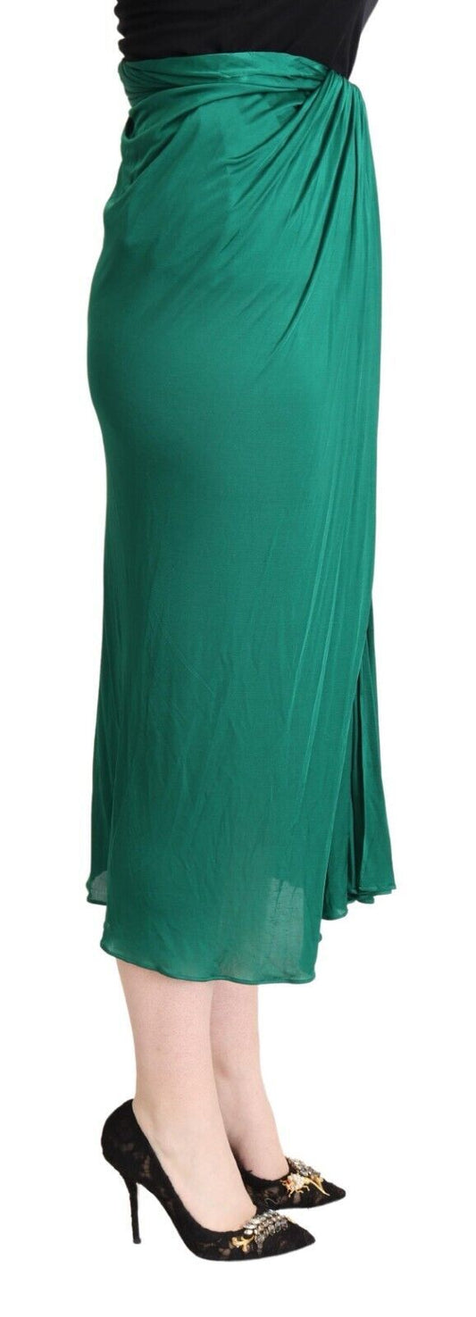 Green satin skirt with ruffled hem