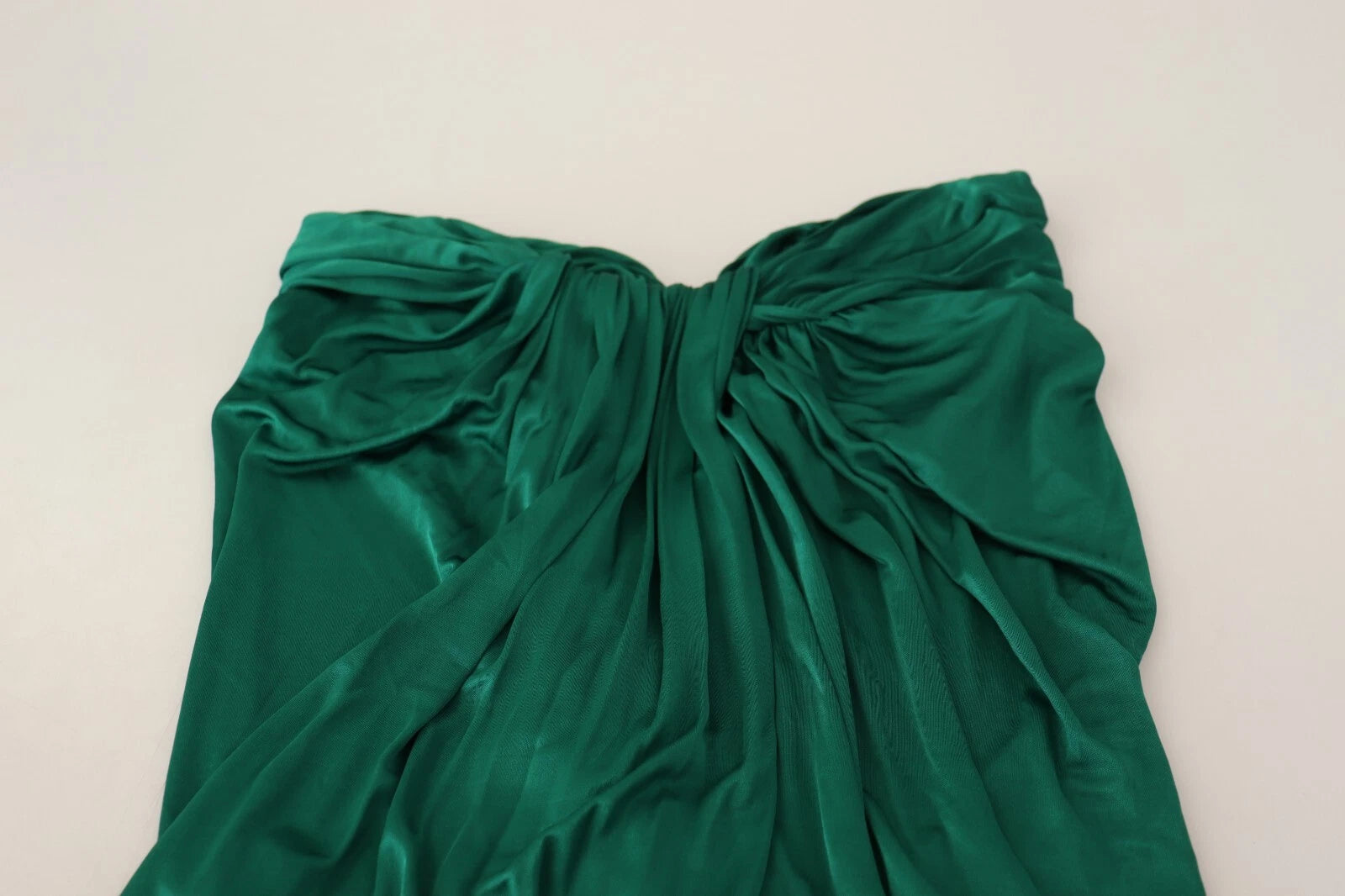 Green satin dress with ruffles