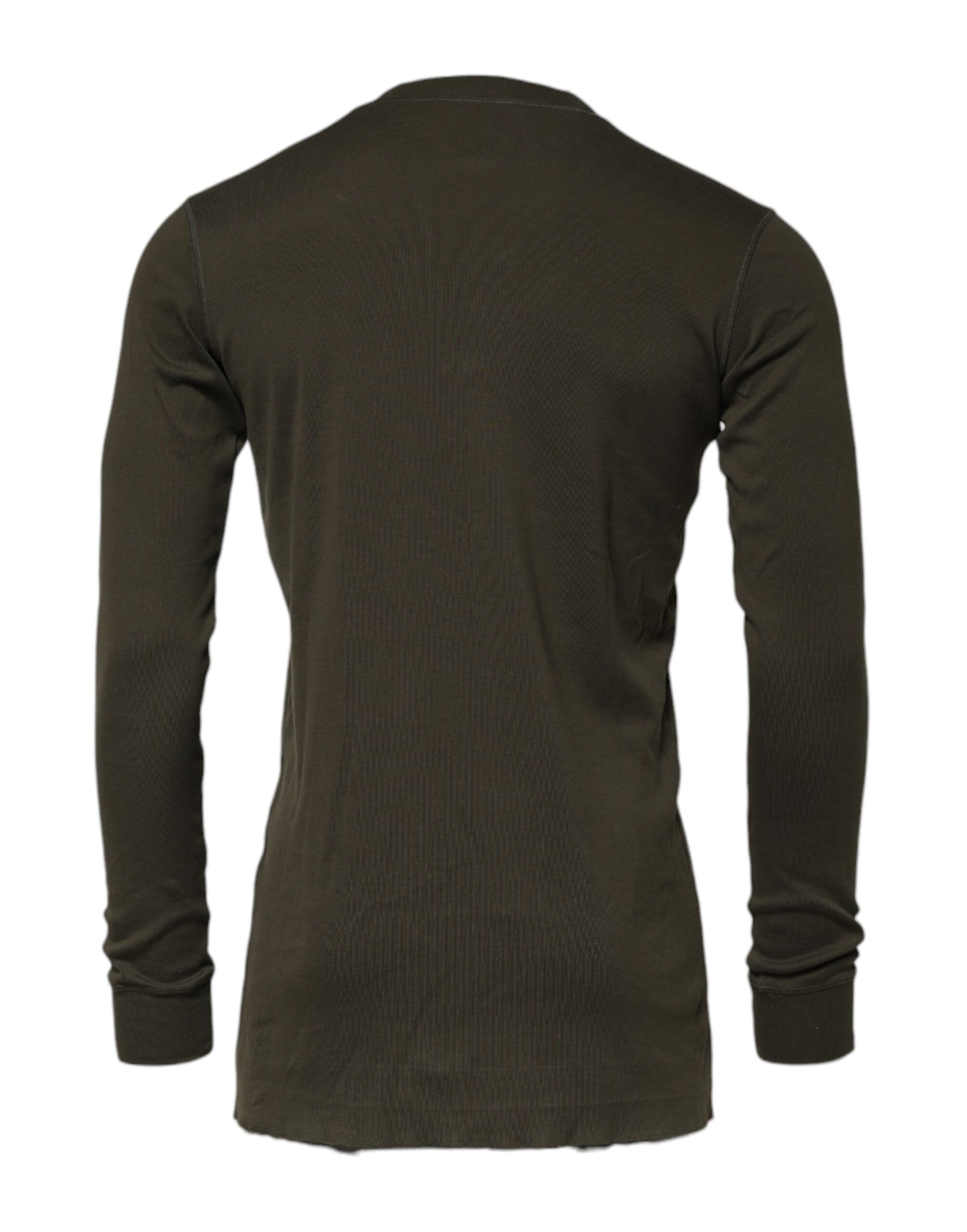 Long sleeved crew neck sweater in dark brown color