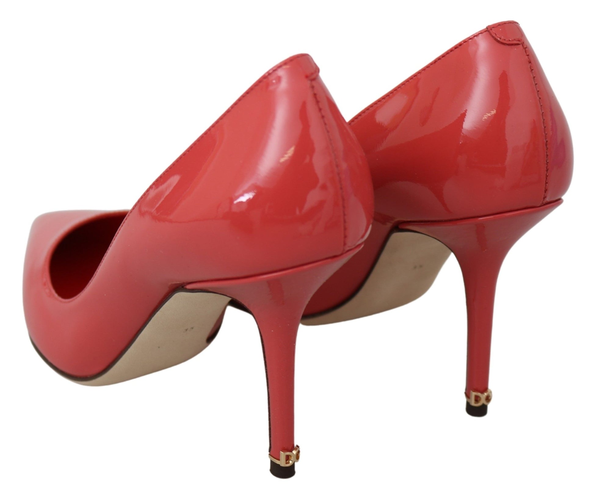 Red high heel shoes with gold accents