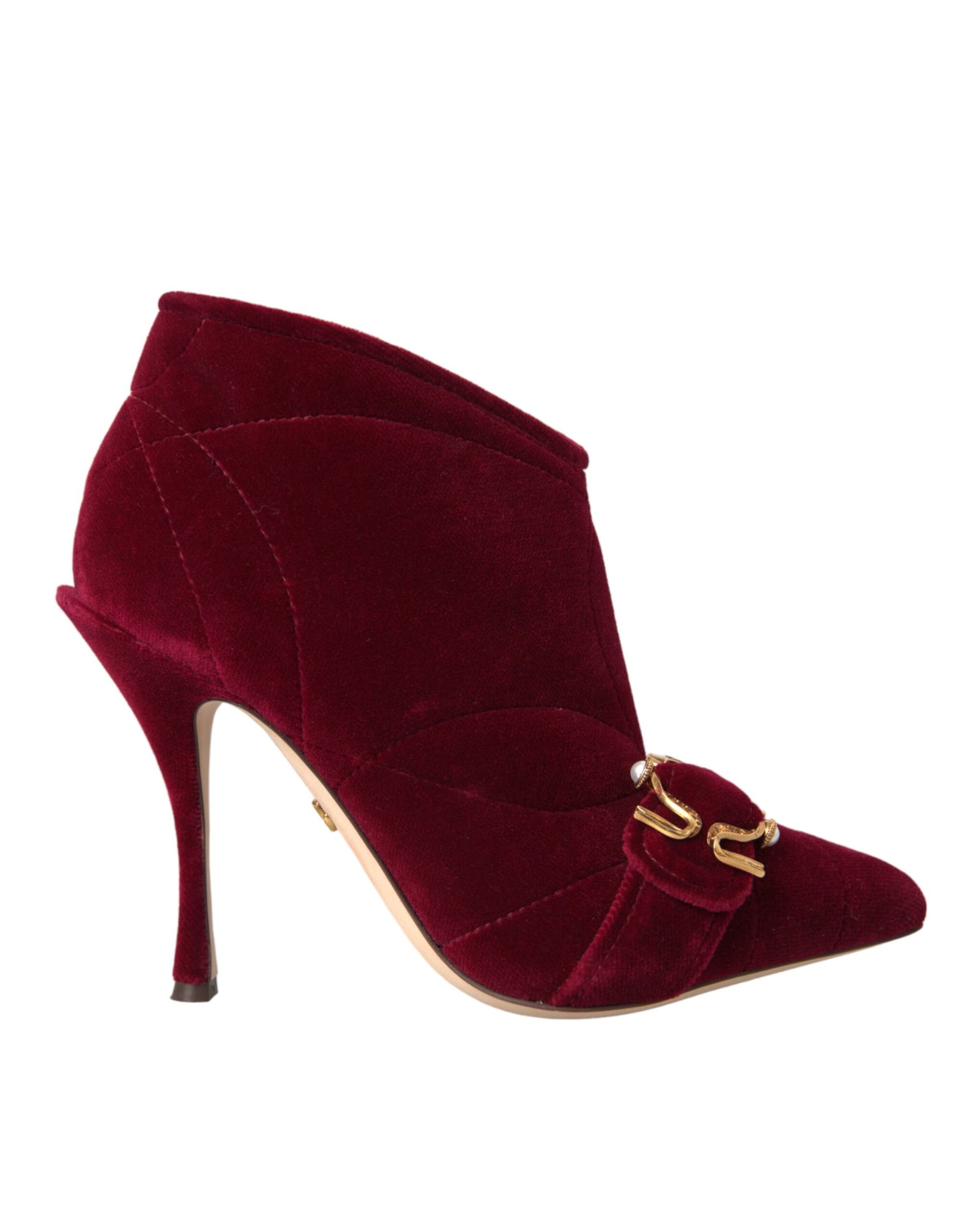 Velvet ankle boot with gold buckle
