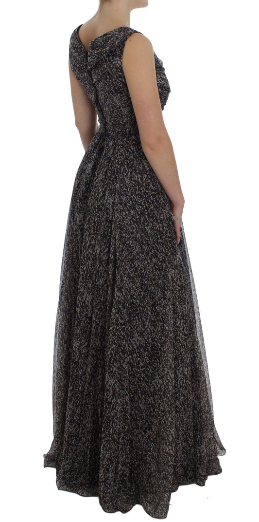 Long black and white dress with ruffles on sleeves