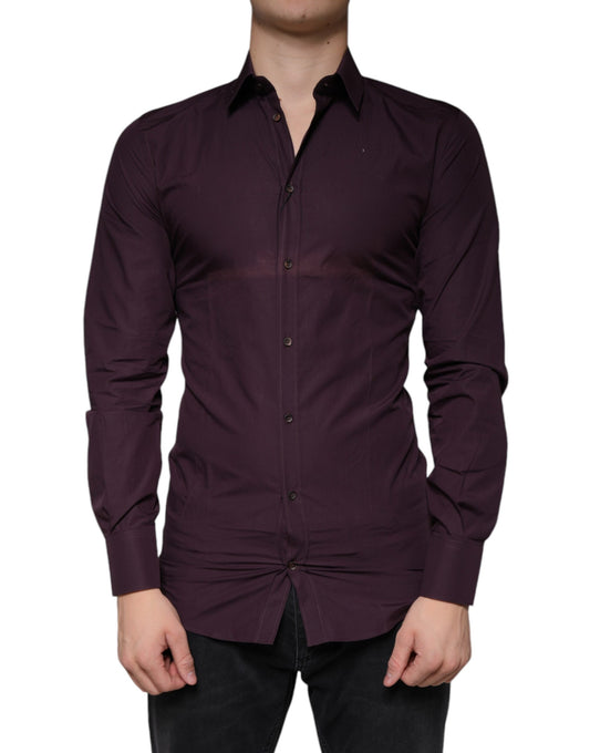 Purple men's dress shirt with gold buttons