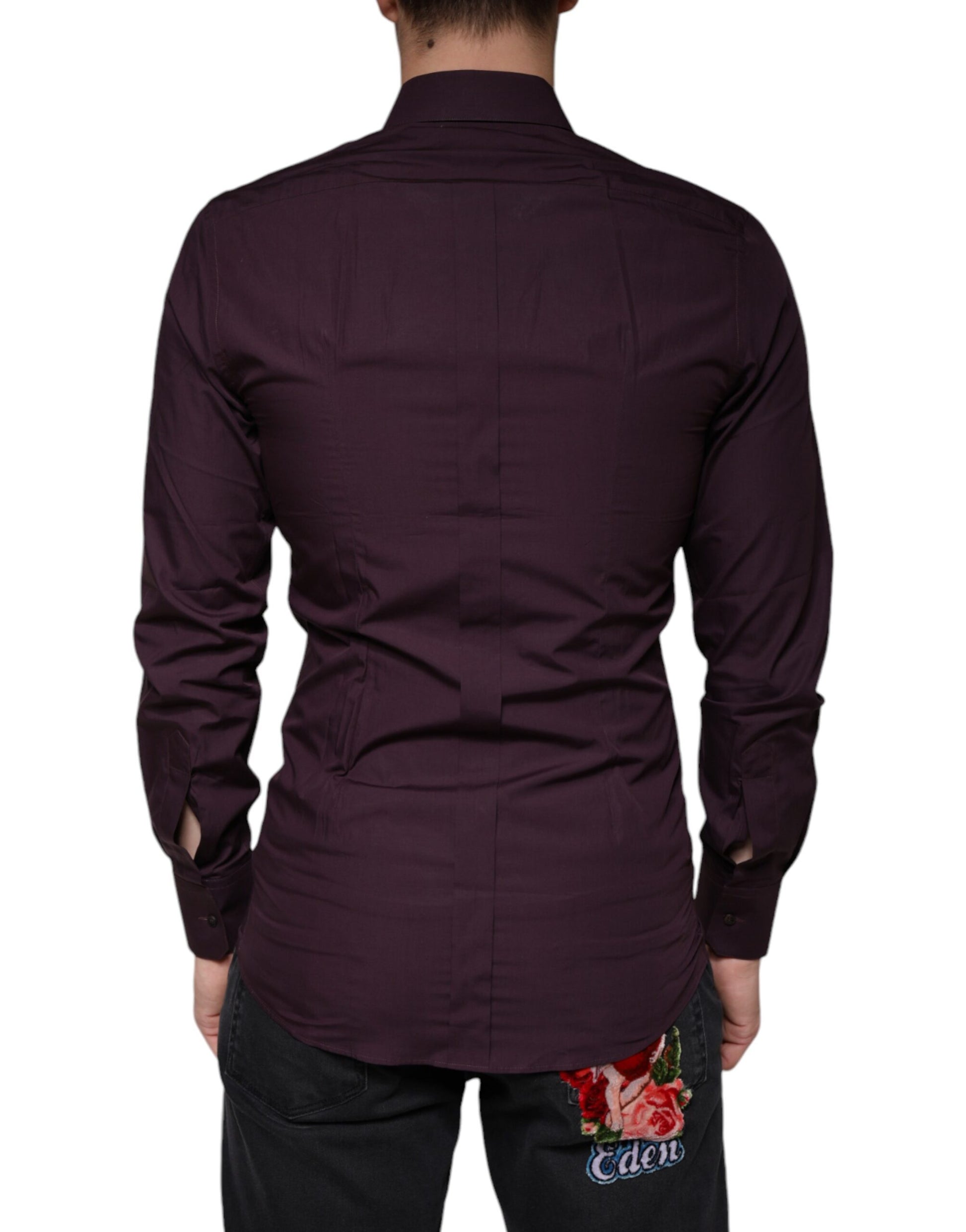 Purple men's dress shirt with gold detailing