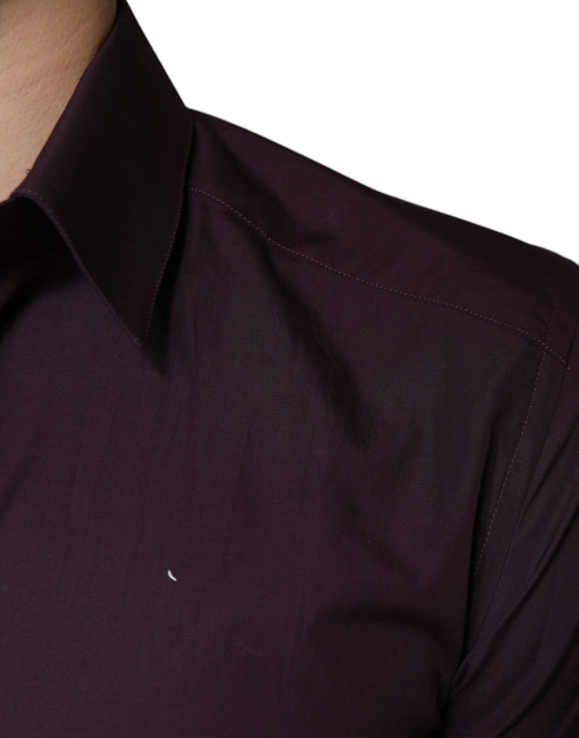 A dark violet cotton dress shirt with a gold men's formal collar